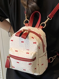 Mini sac à dos blanc avec motifs nœuds rouges et bretelles en cuir pour femmes été 2025