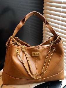 Women Retro Quilted Rhombic PU Leather Shoulder Bag Fashion Elegant Chain Crossbody Tote Bag Large Capacity Commuter Handbag