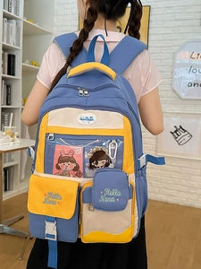 Japanese style colorful school backpack with transparent PVC pocket for girls