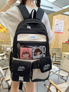 Japanese style black and white high capacity backpack with transparent PVC window for badges