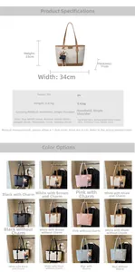 Detailed dimension chart for large PU leather tote bag showing width, height and thickness