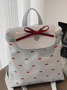 Zaino da Donna alla Moda con Fiocco e Volant Kawaii Stile JK Borsa da Scuola Elegante Ciondolo Perla Artificial Cuore Zaino da Viaggio