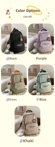 Detail showcasing five color options of this large capacity Korean style nylon backpack