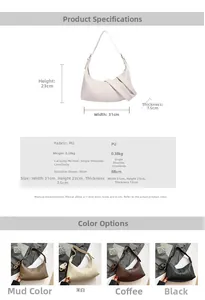 Detailed dimension guide and color chart for the minimalist French-style baguette bag