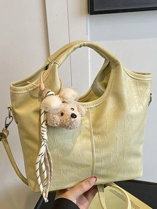 Borsa a Spalla da Donna Alla Moda in Pelle PU con Motivo Coccodrillo Grande Capacità Borsa a Tracolla con Ciondolo Orsetto