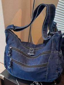 Vintage Denim Shoulder Bag For Women Large Capacity Washed Cloth Crossbody Bag Lazy Style Harajuku Tote Bag With Multi Pocket
