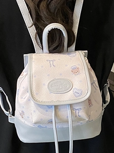 Mini-Rucksack mit Blumenmuster aus hellblauem PU-Leder und süßen Bärenmotiven für Damen