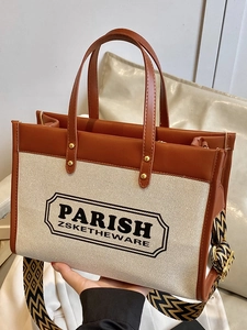 Große Kapazität Canvas Tote Bag Für Damen Patchwork PU Leder Kontrastfarbe Schulter Crossbody Handtasche Urban Arbeit Tasche