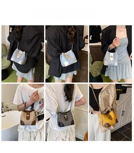 Collage of chic bucket bags showing crossbody and handheld styles in various colors