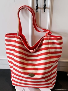 Sac Cabas en Toile Rayée pour Femmes Grande Capacité Sac à Épaule Réversible Sac à Main en Toile Décontracté pour Shopping