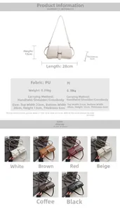 Detailed size specifications and color matrix for retro PU leather baguette shoulder bag