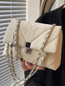 Borsa a tracolla retrò bianco crema con trapuntatura a V e catena in argento moda