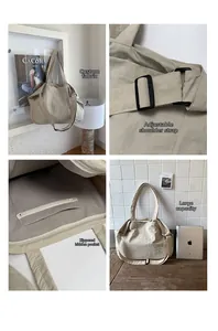 Detail of custom waterproof fabric, adjustable strap, and large capacity tote bag