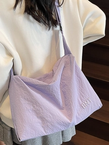 Large capacity lavender nylon shoulder bag with BNT embroidery for casual daily travel