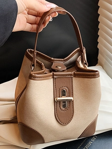 Women PU Leather Patchwork Bucket Bag Fashion Urban Minimalist Turn-lock Shoulder Crossbody Bag For Daily Use