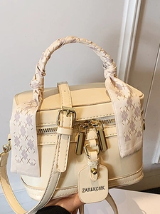 Retro Box Shape PU Leather Shoulder Bag With Scarf Handle For Women Chic Small Square Crossbody Bag Commuter Handbag