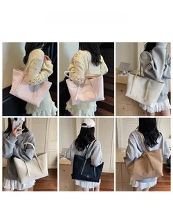 Sacs cabas spacieux en rose, beige, noir et kaki montrant la capacité intérieure