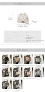 Detailed size and color chart for the quilted PU leather bucket bag with dimensions