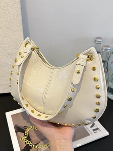 Retro Rivet PU Leather Underarm Bag For Women Urban Minimalist Large Capacity Shoulder Bag With Chain Strap Fashion Hobo Handbag