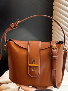 Damen Mode PU Leder Beuteltasche Minimalistisch Gold Drehverschluss Schulter Umhängetasche Casual Vintage Handtasche Damen Geldbörse