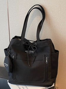 Large black canvas tote bag with drawstring and detachable coin purse for summer