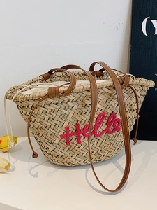 Sac Fourre-tout Tissé en Paille de Grande Capacité pour Femmes Sac à Bandoulière de Vacances à la Plage d'été Fait à la Main Avec Poignées en Cuir Poche Intérieure à Cordon