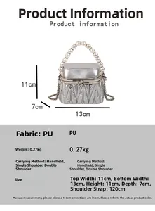 Detailed size chart for silver PU crossbody bag with dimensions and strap length information