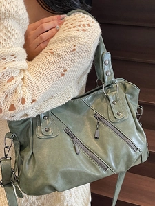 Borsa da viaggio grande verde salvia vintage con cerniere argentate per donna