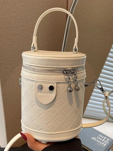 Mode Damen Gesteppte Rauten PU Leder Eimertasche Zylindrische Handtasche Mit Abnehmbarem Gurt Silber Hardware Umhängetasche