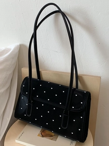 Chic black heart-print faux leather shoulder bag with slim strap for summer fashion
