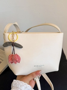 Fashion Women PU Leather Large Capacity Shoulder Bag Urban Minimalist Underarm Bucket Bag With Cherry Pendant Commute Handbag