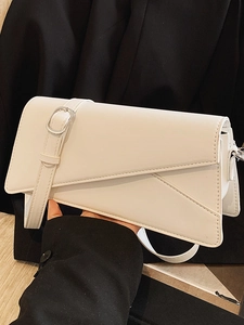 Petit Sac Carré en Cuir PU Patchwork Géométrique Asymétrique pour Femmes Sac à Bandoulière Urbain Simple pour le Quotidien