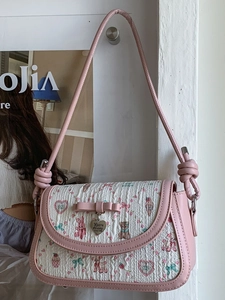 Sweet Girl PU Fabric Shoulder Bag Bow Decoration Quilted Cartoon Pattern Crossbody Bag For Women Daily Casual Style
