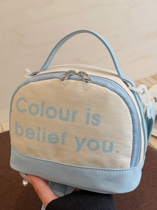 Casual Patchwork Fabric Crossbody Bag For Women Girl Letter Print Canvas Mini Shoulder Bag With Adjustable Strap Dual Zipper Handbag