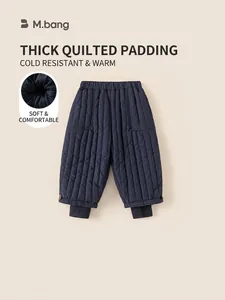 Kids Quilted Warm Cotton Padded Pants Winter Thickened Navy Blue Thermal Trousers For Boys Girls Children Outdoor Daily Wear