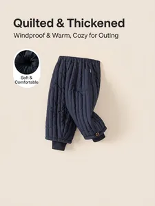 Thick navy blue quilted cotton pants for kids with warm lining and elastic waist