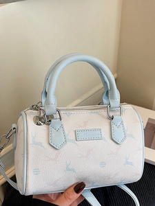 Petit Sac Boston Rétro pour Femme en Cuir PU Sac Bandoulière Décontracté Motif Cerf Imprimé Sac Oreiller Élégant