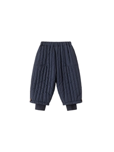Navy blue quilted insulated cotton trousers for children with elastic waist and ribbed cuffs