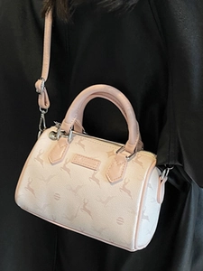 Sac Boston chic rose avec motifs de cerf et bandoulière réglable pour femmes