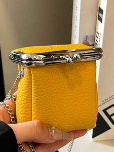 Women Mini Kiss-lock Chain Crossbody Bag Lychee Pattern PU Leather Small Lipstick Coin Purse Vintage Square Shoulder Bag