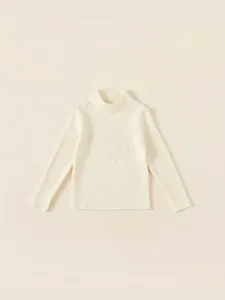 Kids minimalist cream white turtleneck knit sweater with high elasticity rib fabric