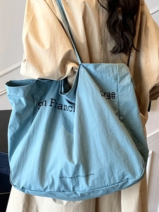 Minimalist light blue canvas tote bag with San Francisco print and large capacity