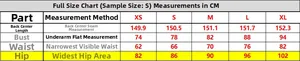 Size chart for elegant one-shoulder long evening dress with XS to XL measurements