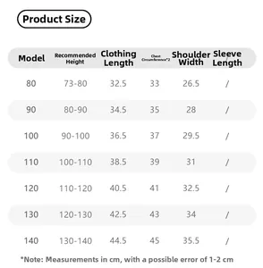 Tableau des tailles détaillé pour gilet rembourré enfant avec mesures et guide de taille