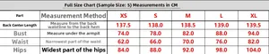 Size chart for women ruffle dress showing bust waist and hip measurements in cm