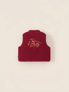 Gilet rouge en polaire pour enfants avec broderie cheval pour les fêtes du Nouvel An