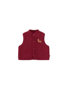 Gilet en polaire rouge pour enfants avec broderie cheval et boutons chauds pour l'hiver