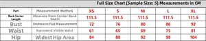 Detailed size chart for elegant off-shoulder dress featuring XS to XL measurements in CM