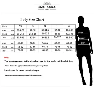 Size chart for women's body measurements including bust, waist, and hip in cm and inch
