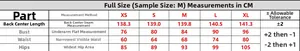 Detailed size guide for off-shoulder slim evening dress showing measurements in centimeters